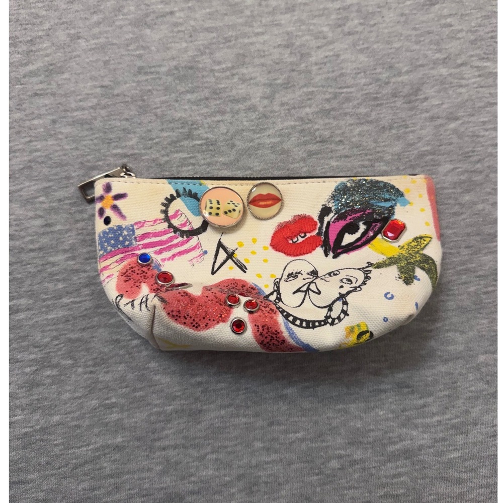 Marc Jacobs Graffiti Print Canvas Embellished Cosmetic Makeup Pouch Pop Art